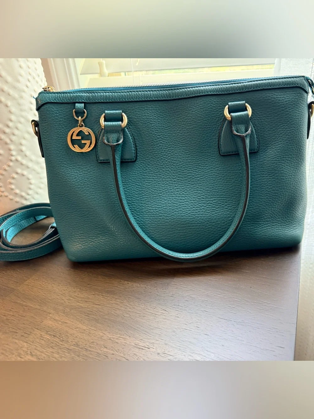 Gucci Pebbled Leather Medium Top Handle and crossbody-Entrupy Cerrtification